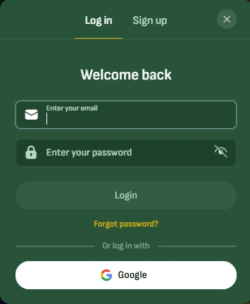 Inlogscherm van Betsixty casino met e-mail en wachtwoord