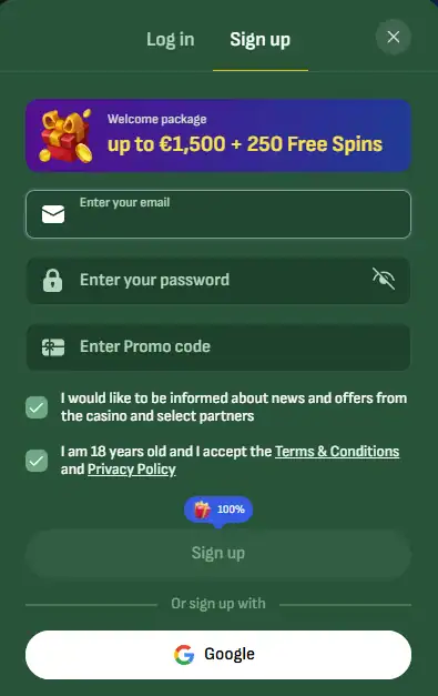Betsixty casino registratie stap 2